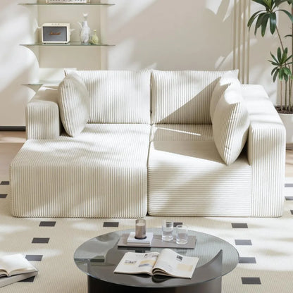 108" Boneless Couches for Living Room, Modular Cloud Couch Sofa - L Shap Corduroy Sectional Sofa, Fluffy Memory Foam Sleeper