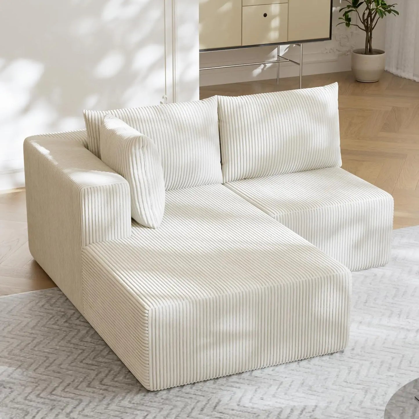 108" Boneless Couches for Living Room, Modular Cloud Couch Sofa - L Shap Corduroy Sectional Sofa, Fluffy Memory Foam Sleeper